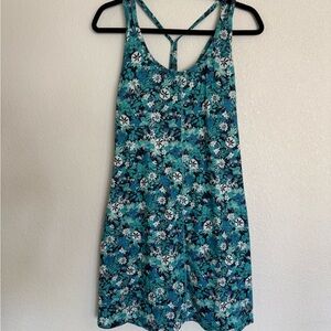 Patagonia Teal Blue Floral Lattice Back Tank Top Dress